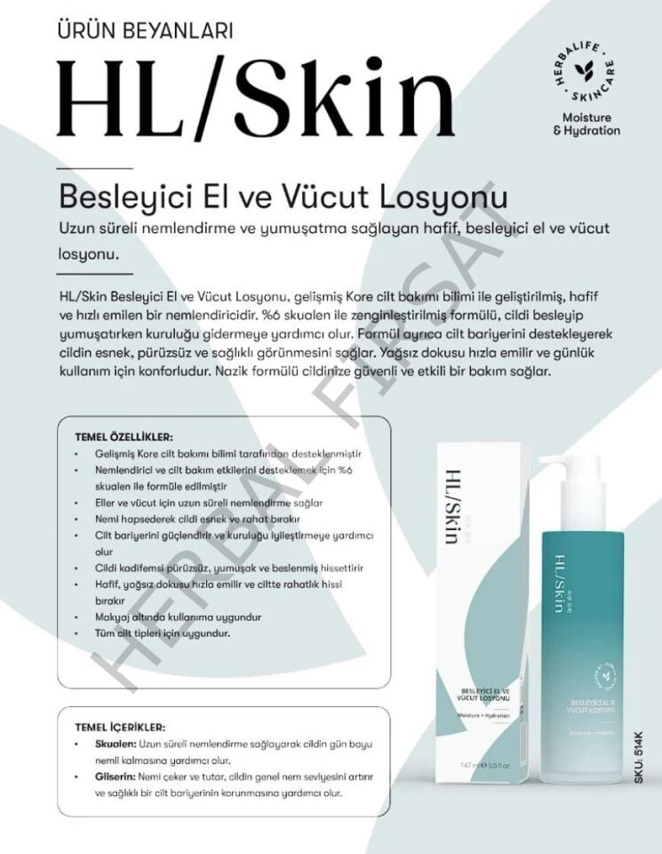 HL Skin Besleyici El ve Vücut Losyonu 147 ml